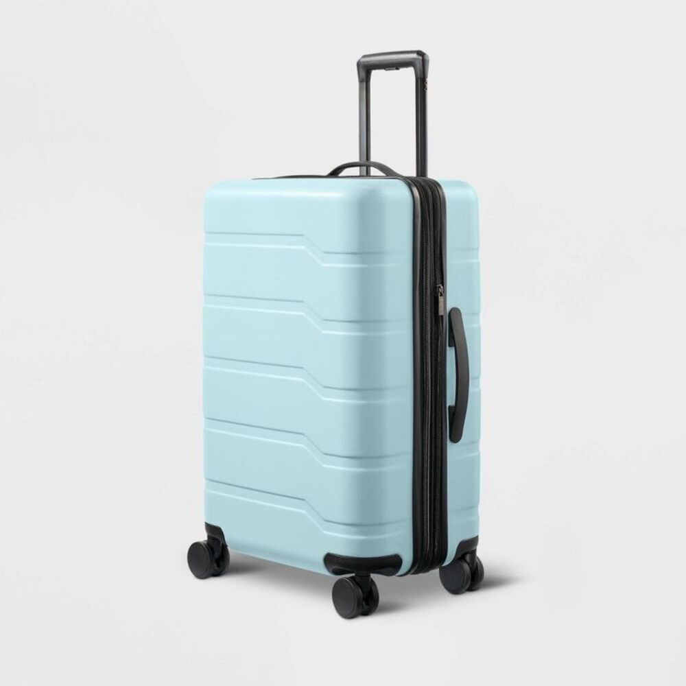 Hardside Medium Checked Spinner Wheels Suitcase - Open Story Aqua Blue